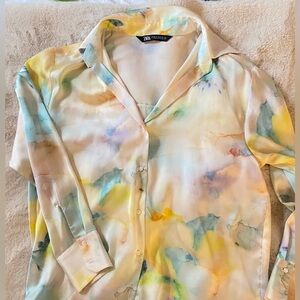 Watercolor satin button down